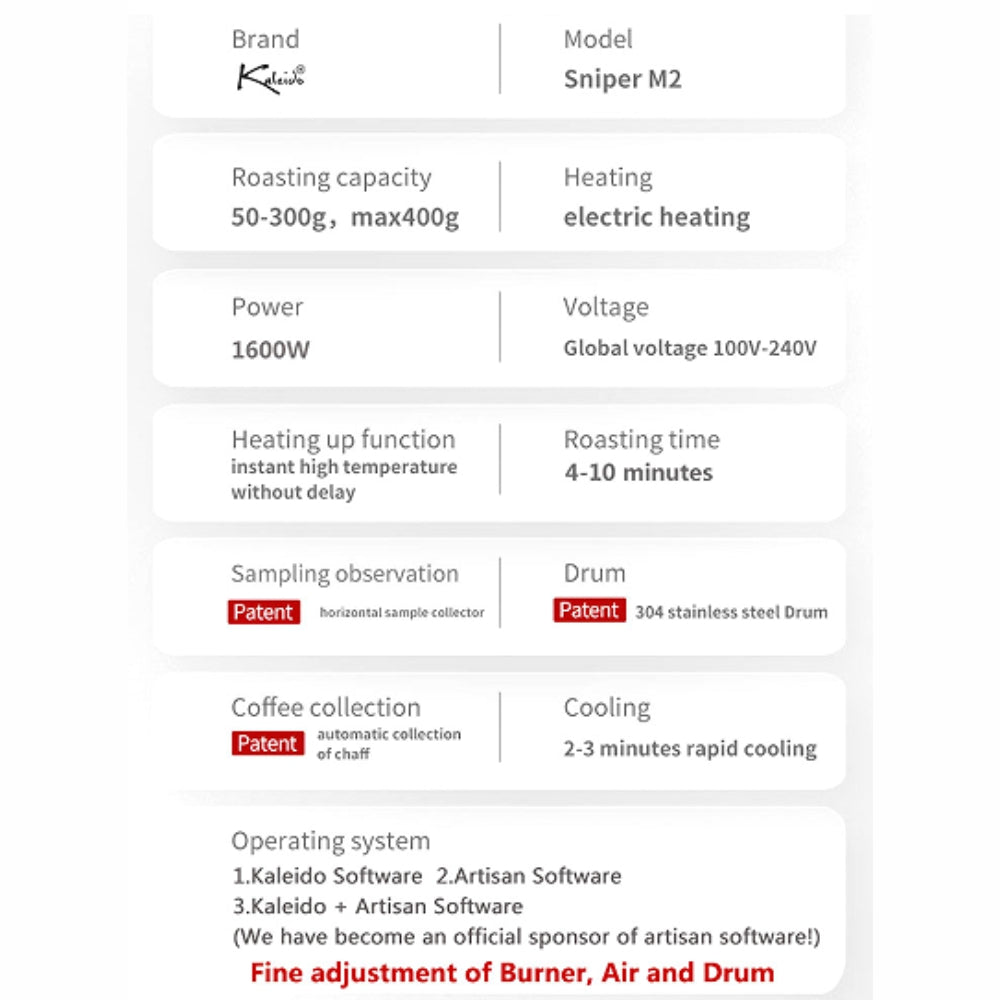 Kaleido Sniper M2S Coffee Roaster 50-400g Intelligent M2S Hot Air Roaster