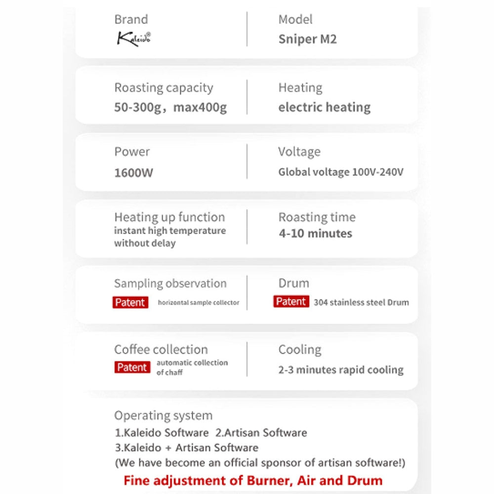 Kaleido Sniper M2 Coffee Roaster 50-400g Intelligent M2S Hot Air Roaster