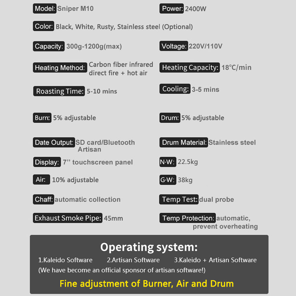 Kaleido Sniper M10 Coffee Roaster 300-1200g Electric Intelligent Roaster M10S Upgraded